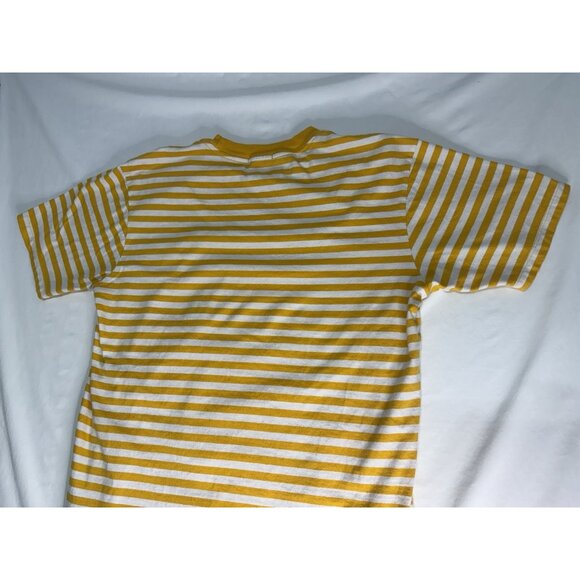 OBEY Men’s Striped Logo TEE Shirt Yellow White Short Sleeve - Picture 7 of 9